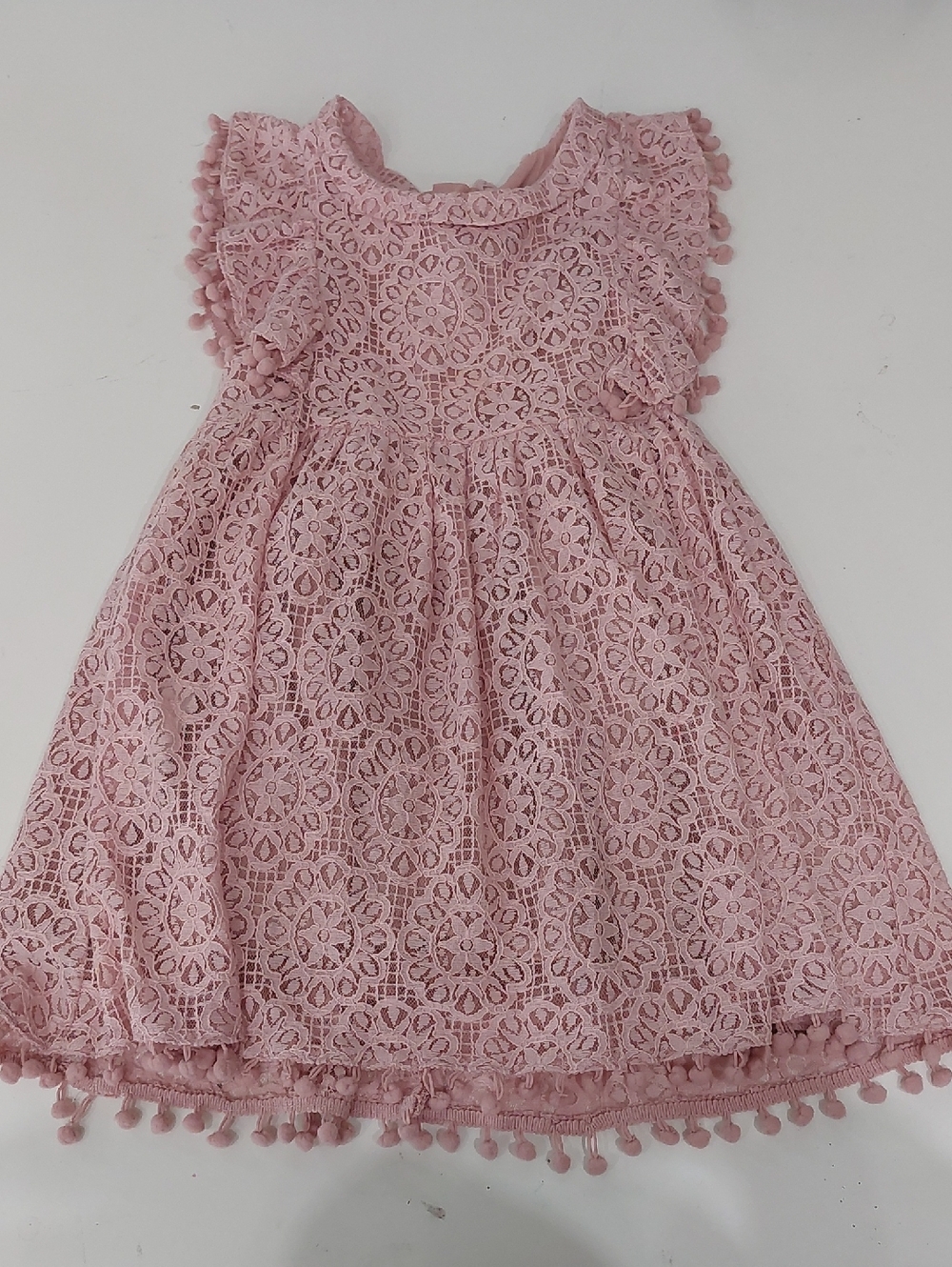 Toddler Pink Lace Pom-Pom Trim Dress